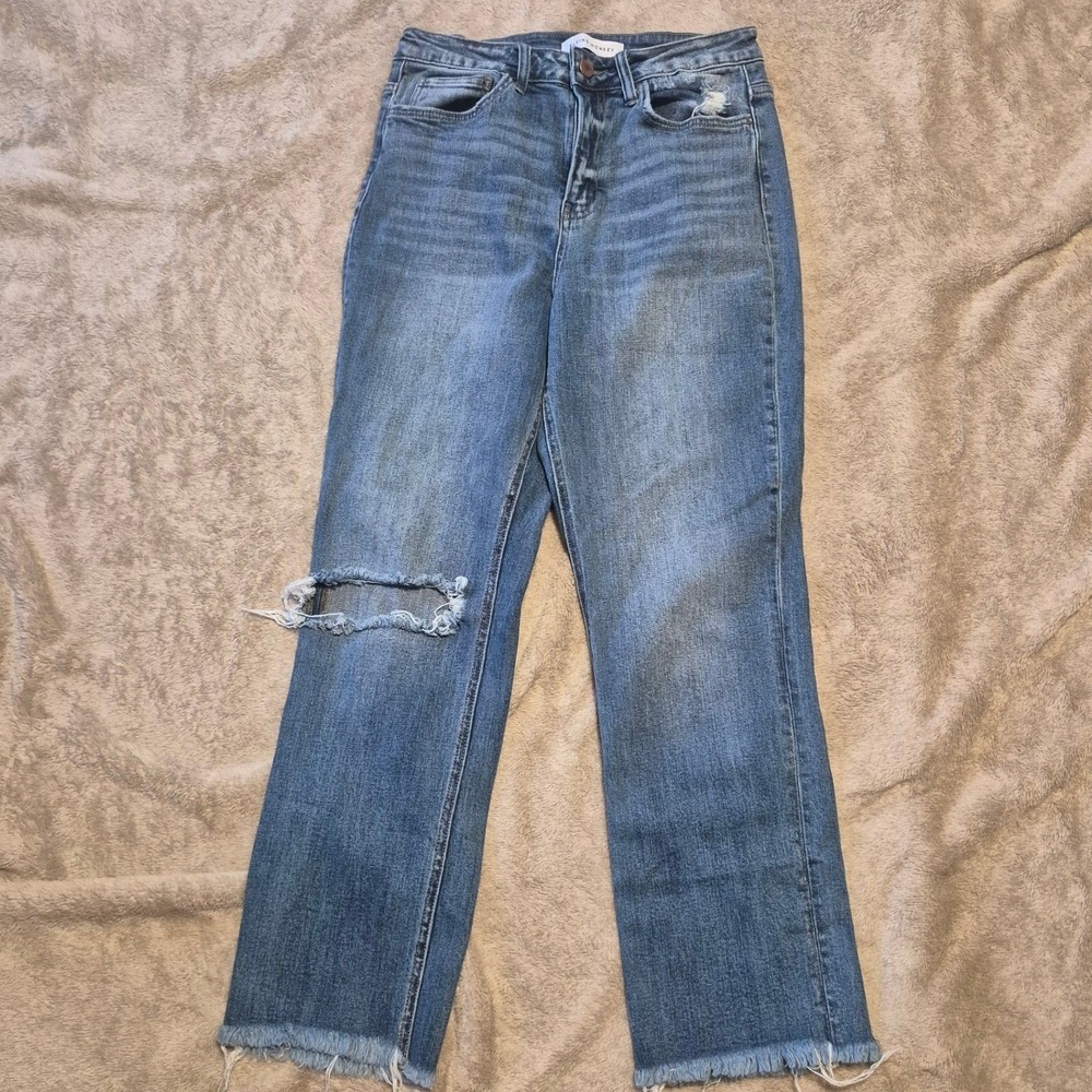 Flying Monkey Womens Distressed Straight Leg Jeans Blue Frayed Hem Size 27 F4368